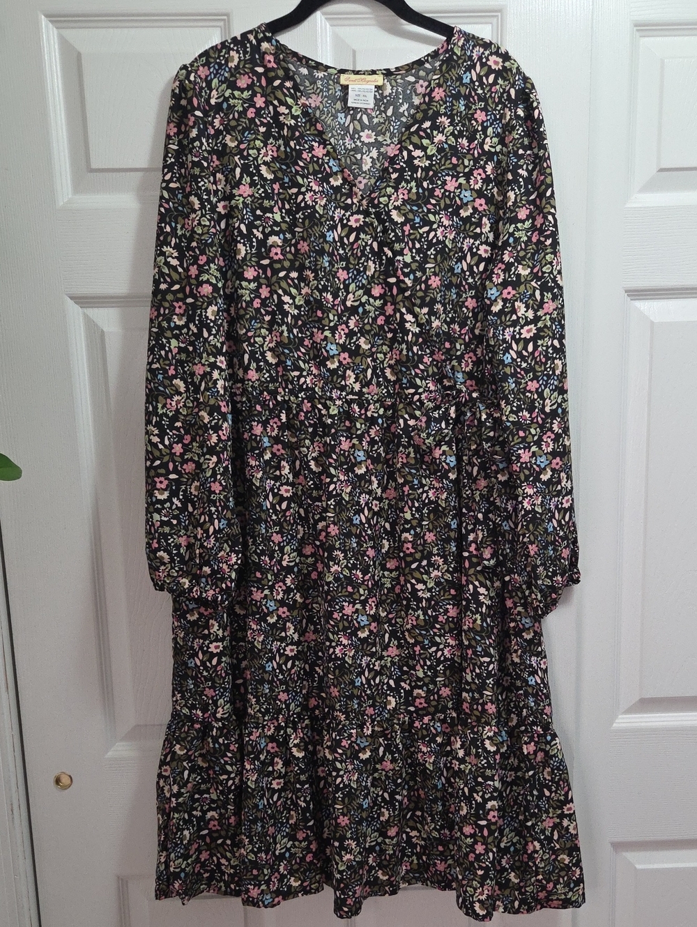 Sweet Magnolia Black Floral Faux Wrap Dress